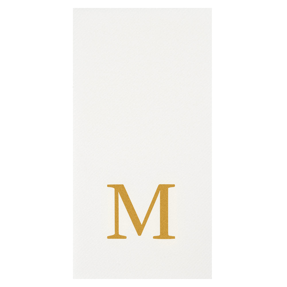 Luxenap Rectangle Gold Letter M White Paper Linen-Feel Guest Towel / Napkin - Air Laid, Sans Serif Font - 15 3/4" x 8" - 2000 count box