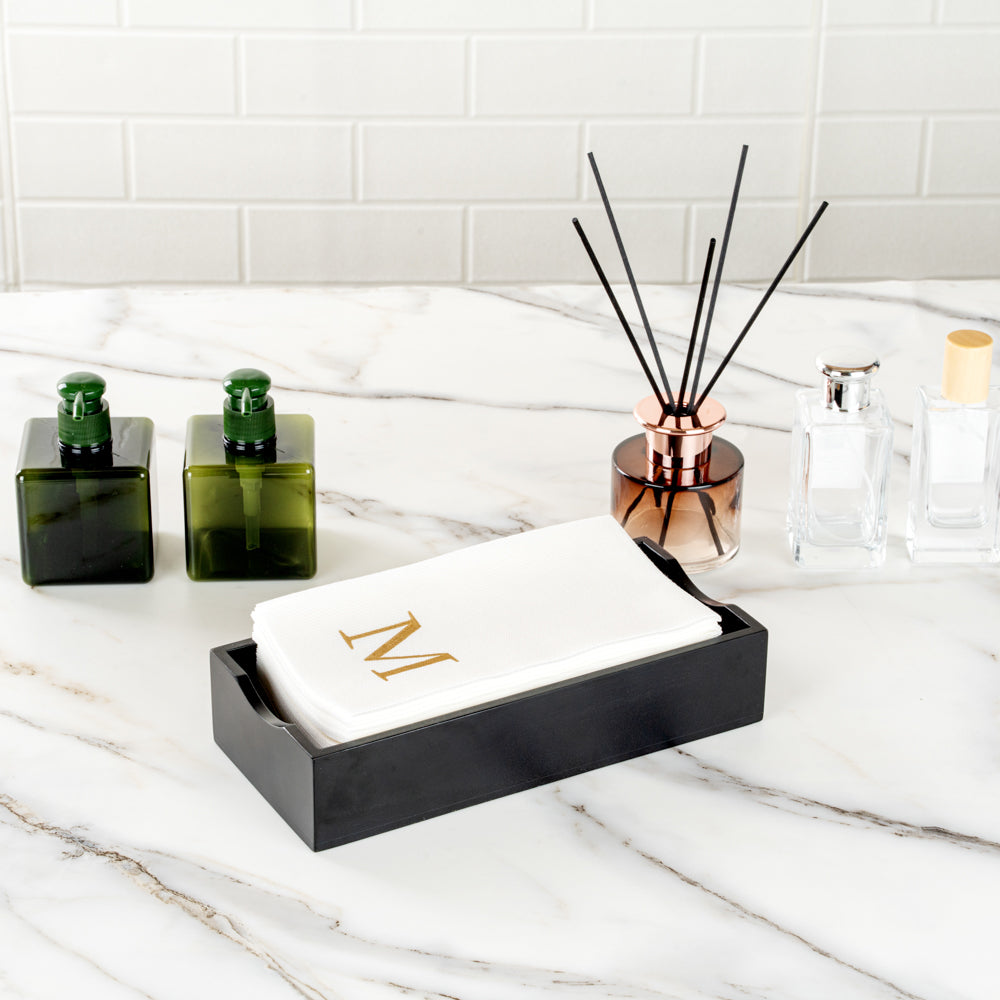 Luxenap Rectangle Gold Letter M White Paper Linen-Feel Guest Towel / Napkin - Air Laid, Sans Serif Font - 15 3/4" x 8" - 2000 count box
