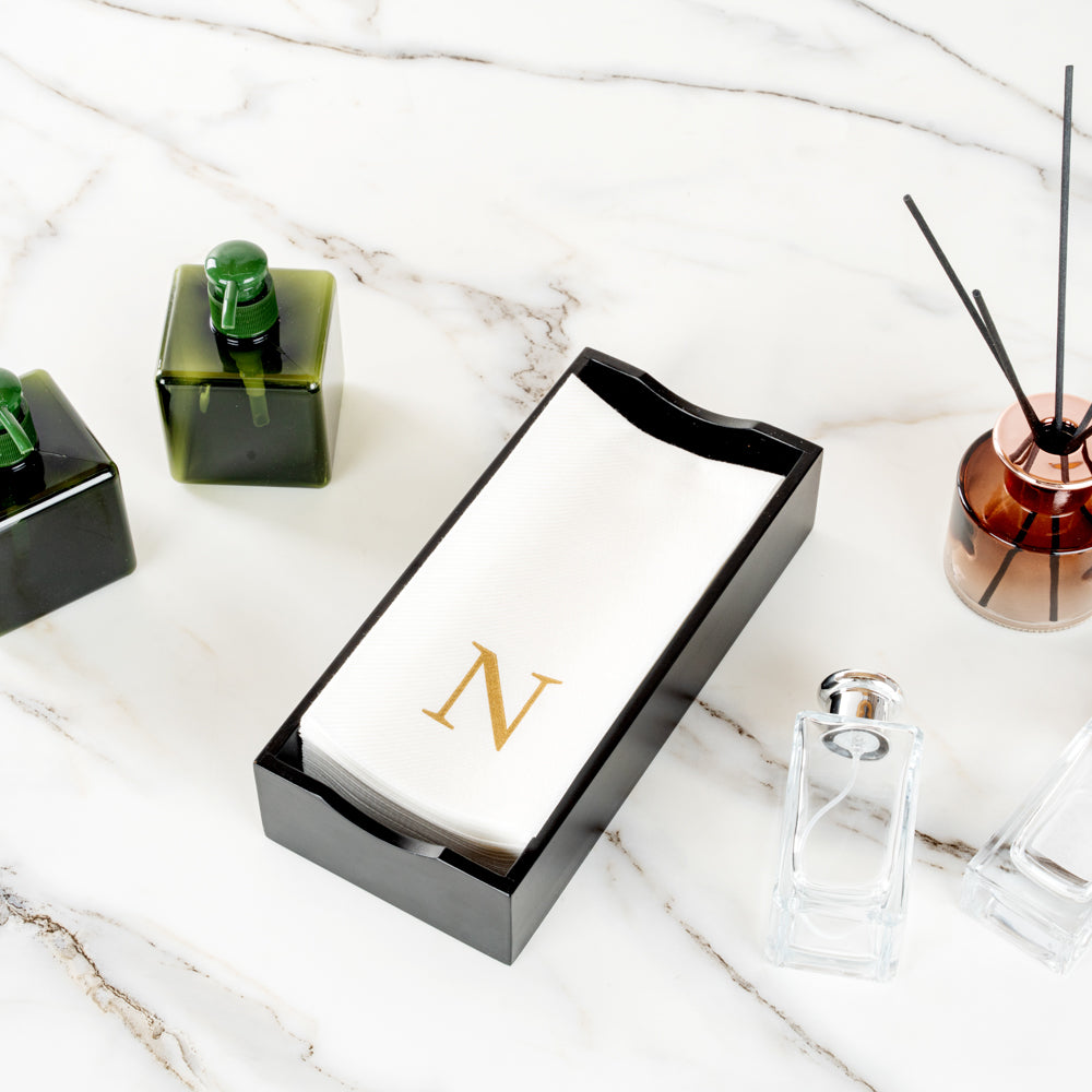 Luxenap Rectangle Gold Letter N White Paper Linen-Feel Guest Towel / Napkin - Air Laid, Sans Serif Font - 15 3/4" x 8" - 50 count box
