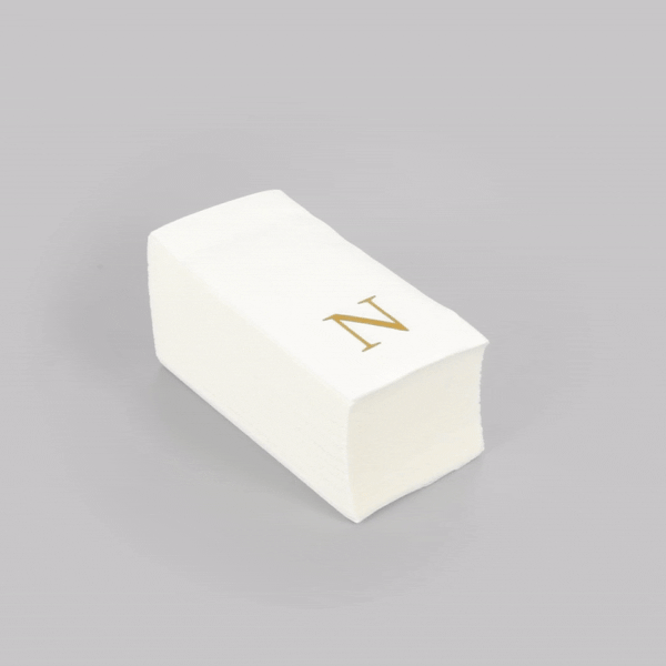 Luxenap Rectangle Gold Letter N White Paper Linen-Feel Guest Towel / Napkin - Air Laid, Sans Serif Font - 15 3/4" x 8" - 2000 count box
