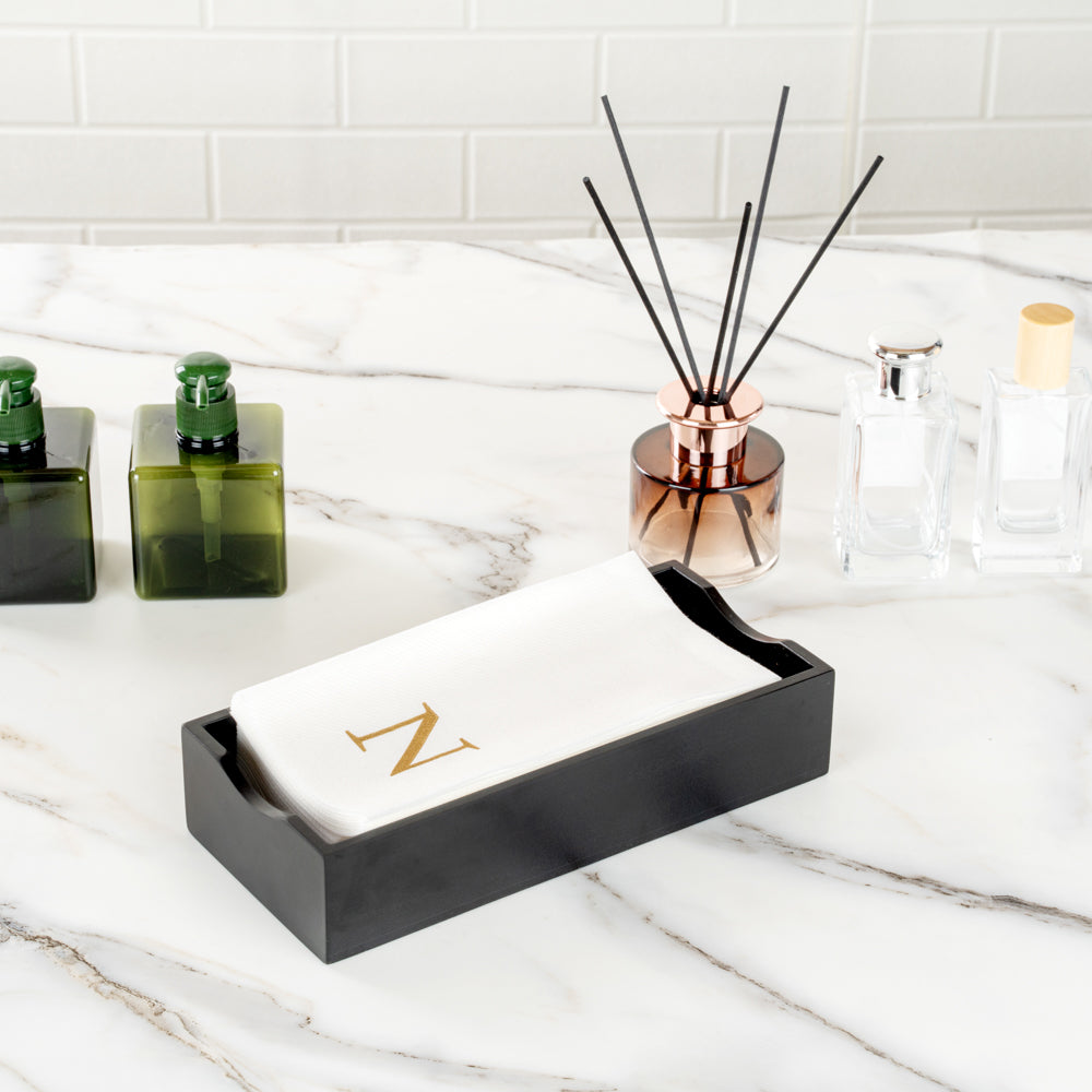 Luxenap Rectangle Gold Letter N White Paper Linen-Feel Guest Towel / Napkin - Air Laid, Sans Serif Font - 15 3/4" x 8" - 2000 count box