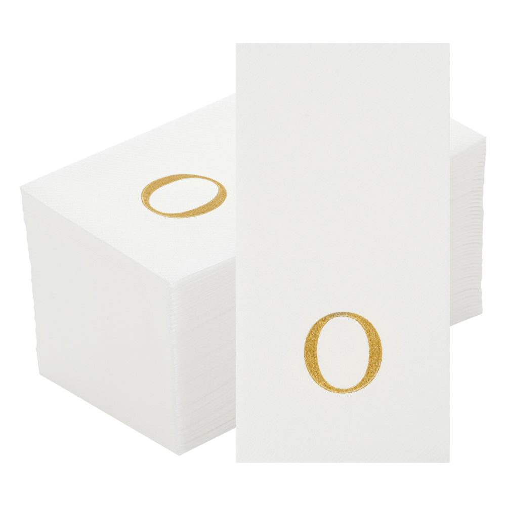 Luxenap Rectangle Gold Letter O White Paper Linen-Feel Guest Towel / Napkin - Air Laid, Sans Serif Font - 15 3/4" x 8" - 50 count box
