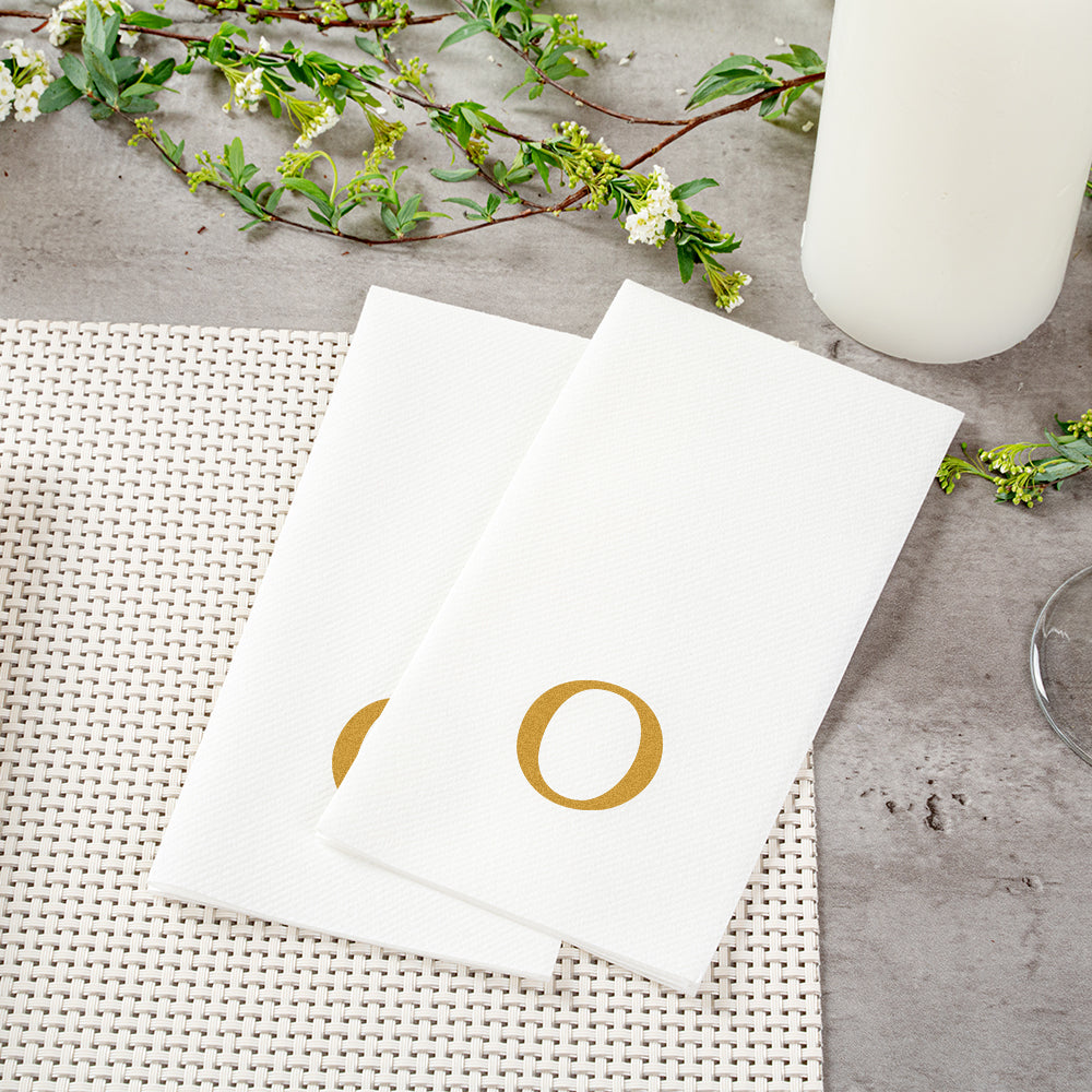 Luxenap Rectangle Gold Letter O White Paper Linen-Feel Guest Towel / Napkin - Air Laid, Sans Serif Font - 15 3/4" x 8" - 2000 count box