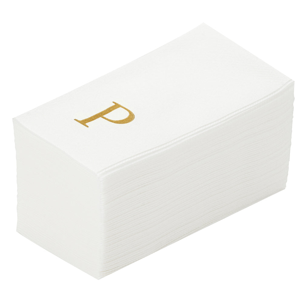 Luxenap Rectangle Gold Letter P White Paper Linen-Feel Guest Towel / Napkin - Air Laid, Sans Serif Font - 15 3/4" x 8" - 50 count box