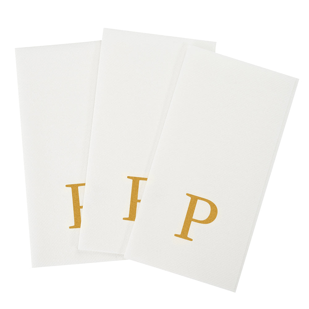Luxenap Rectangle Gold Letter P White Paper Linen-Feel Guest Towel / Napkin - Air Laid, Sans Serif Font - 15 3/4" x 8" - 50 count box
