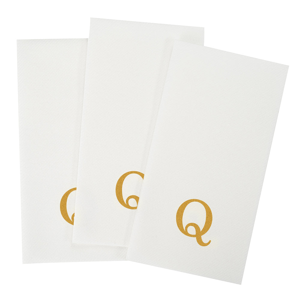 Luxenap Rectangle Gold Letter Q White Paper Linen-Feel Guest Towel / Napkin - Air Laid, Sans Serif Font - 15 3/4" x 8" - 50 count box