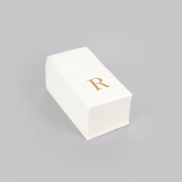 Luxenap Rectangle Gold Letter R White Paper Linen-Feel Guest Towel / Napkin - Air Laid, Sans Serif Font - 15 3/4" x 8" - 2000 count box