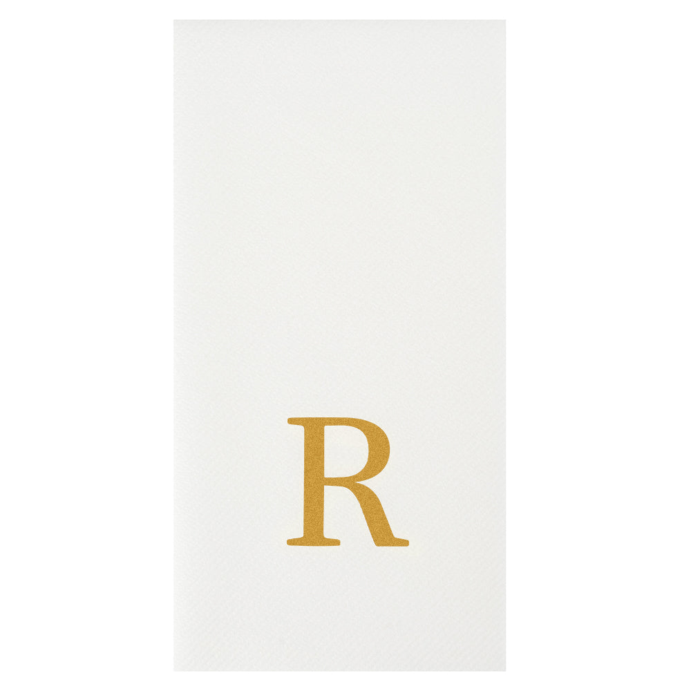 Luxenap Rectangle Gold Letter R White Paper Linen-Feel Guest Towel / Napkin - Air Laid, Sans Serif Font - 15 3/4" x 8" - 2000 count box