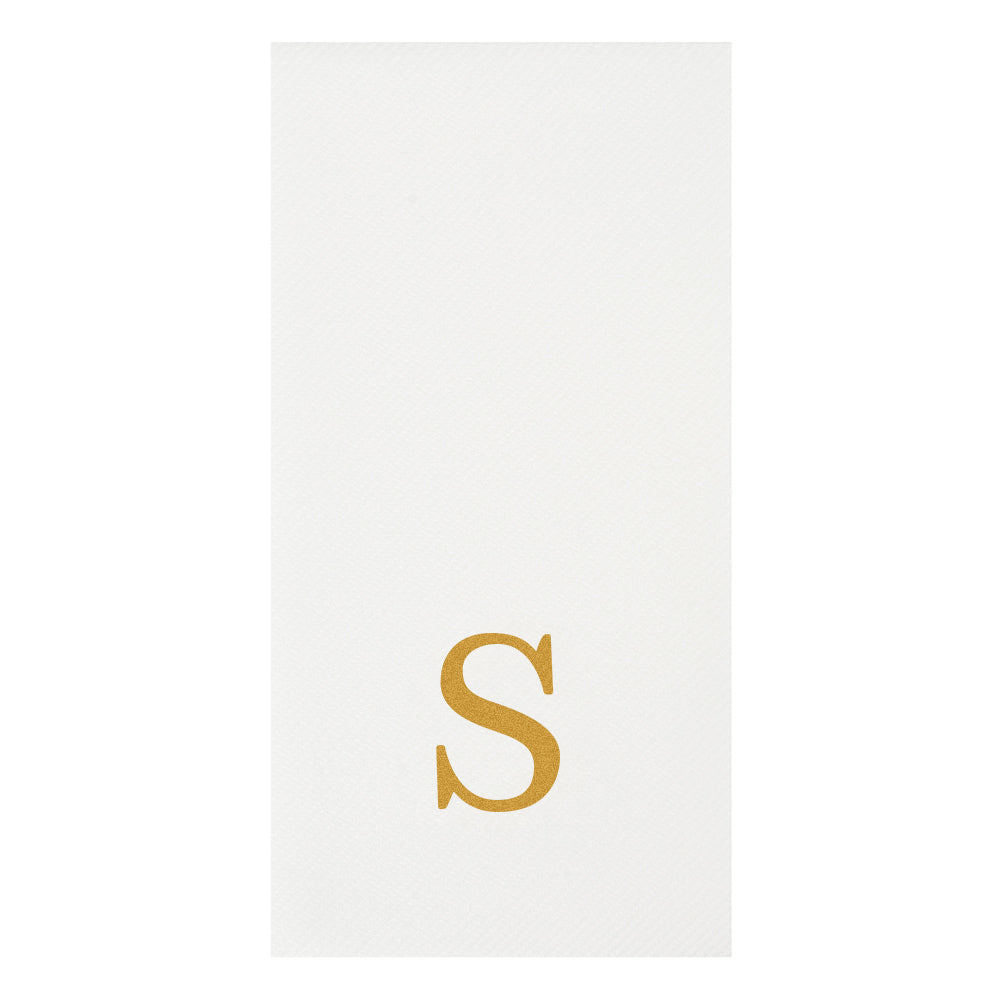 Luxenap Rectangle Gold Letter S White Paper Linen-Feel Guest Towel / Napkin - Air Laid, Sans Serif Font - 15 3/4" x 8" - 2000 count box