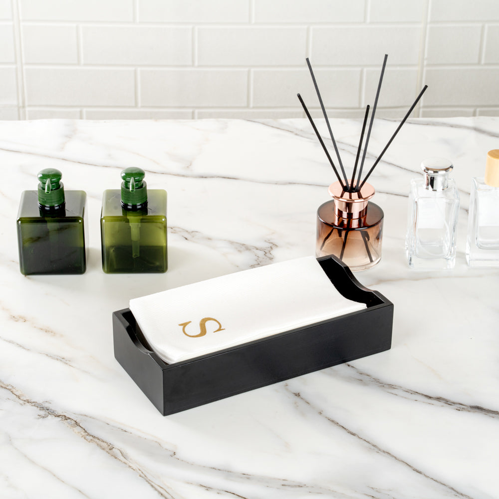 Luxenap Rectangle Gold Letter S White Paper Linen-Feel Guest Towel / Napkin - Air Laid, Sans Serif Font - 15 3/4" x 8" - 2000 count box