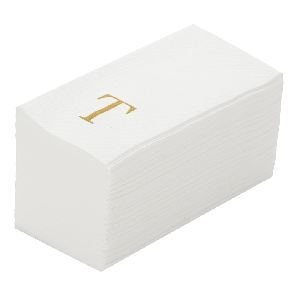 Luxenap Rectangle Gold Letter T White Paper Linen-Feel Guest Towel / Napkin - Air Laid, Sans Serif Font - 15 3/4" x 8" - 50 count box