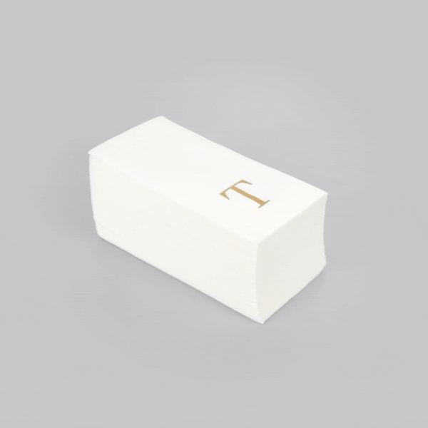 Luxenap Rectangle Gold Letter T White Paper Linen-Feel Guest Towel / Napkin - Air Laid, Sans Serif Font - 15 3/4" x 8" - 50 count box