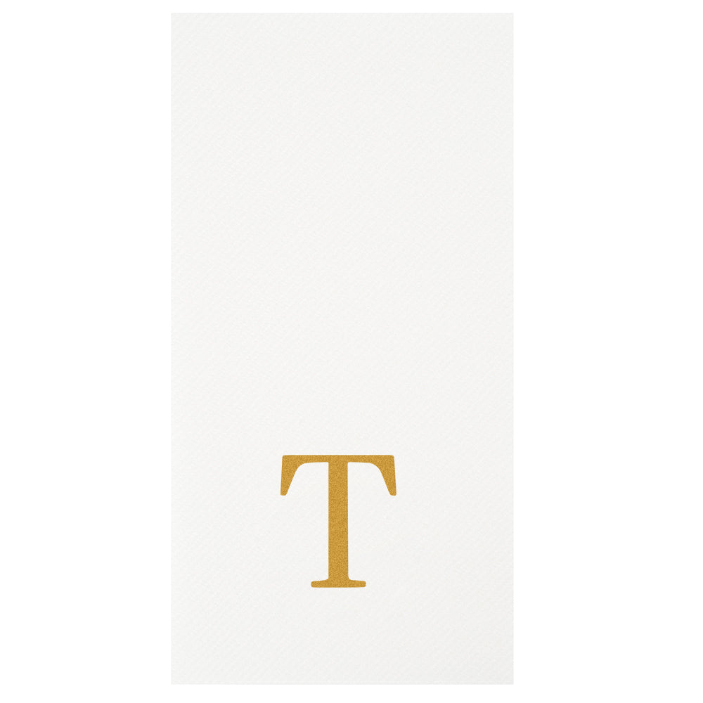 Luxenap Rectangle Gold Letter T White Paper Linen-Feel Guest Towel / Napkin - Air Laid, Sans Serif Font - 15 3/4" x 8" - 50 count box