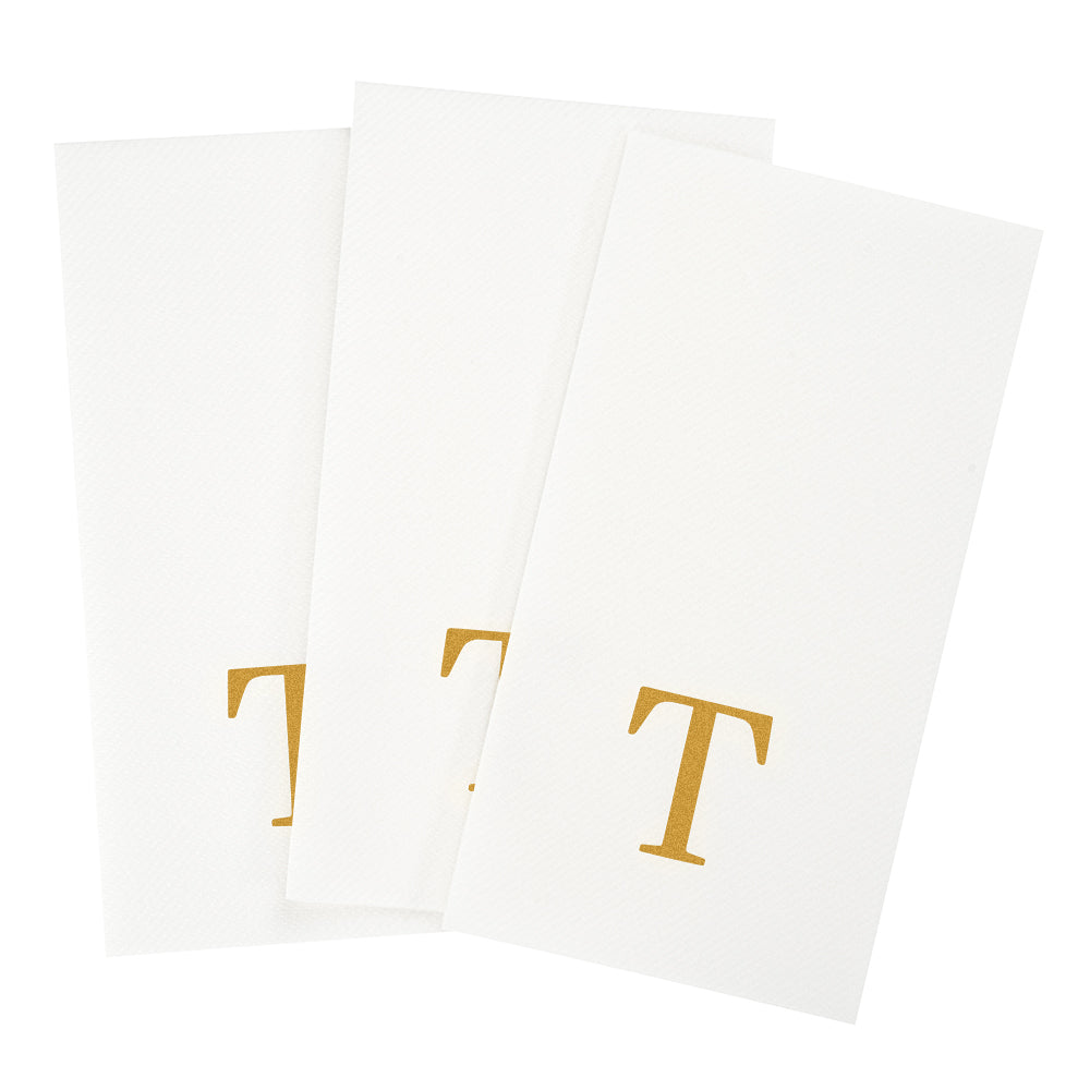 Luxenap Rectangle Gold Letter T White Paper Linen-Feel Guest Towel / Napkin - Air Laid, Sans Serif Font - 15 3/4" x 8" - 50 count box