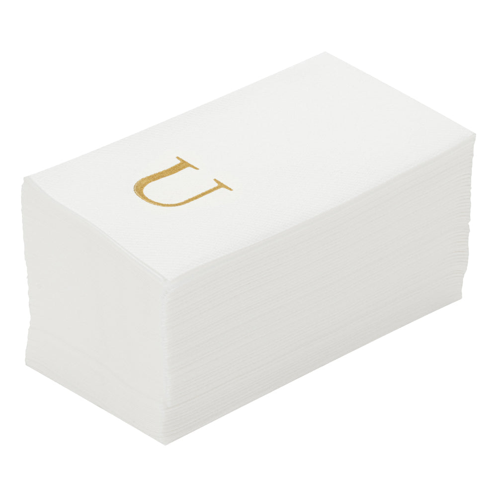 Luxenap Rectangle Gold Letter U White Paper Linen-Feel Guest Towel / Napkin - Air Laid, Sans Serif Font - 15 3/4" x 8" - 50 count box