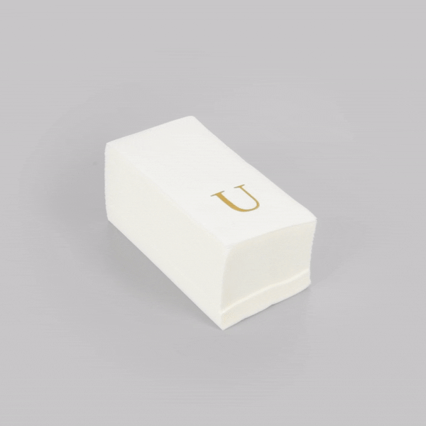 Luxenap Rectangle Gold Letter U White Paper Linen-Feel Guest Towel / Napkin - Air Laid, Sans Serif Font - 15 3/4" x 8" - 50 count box