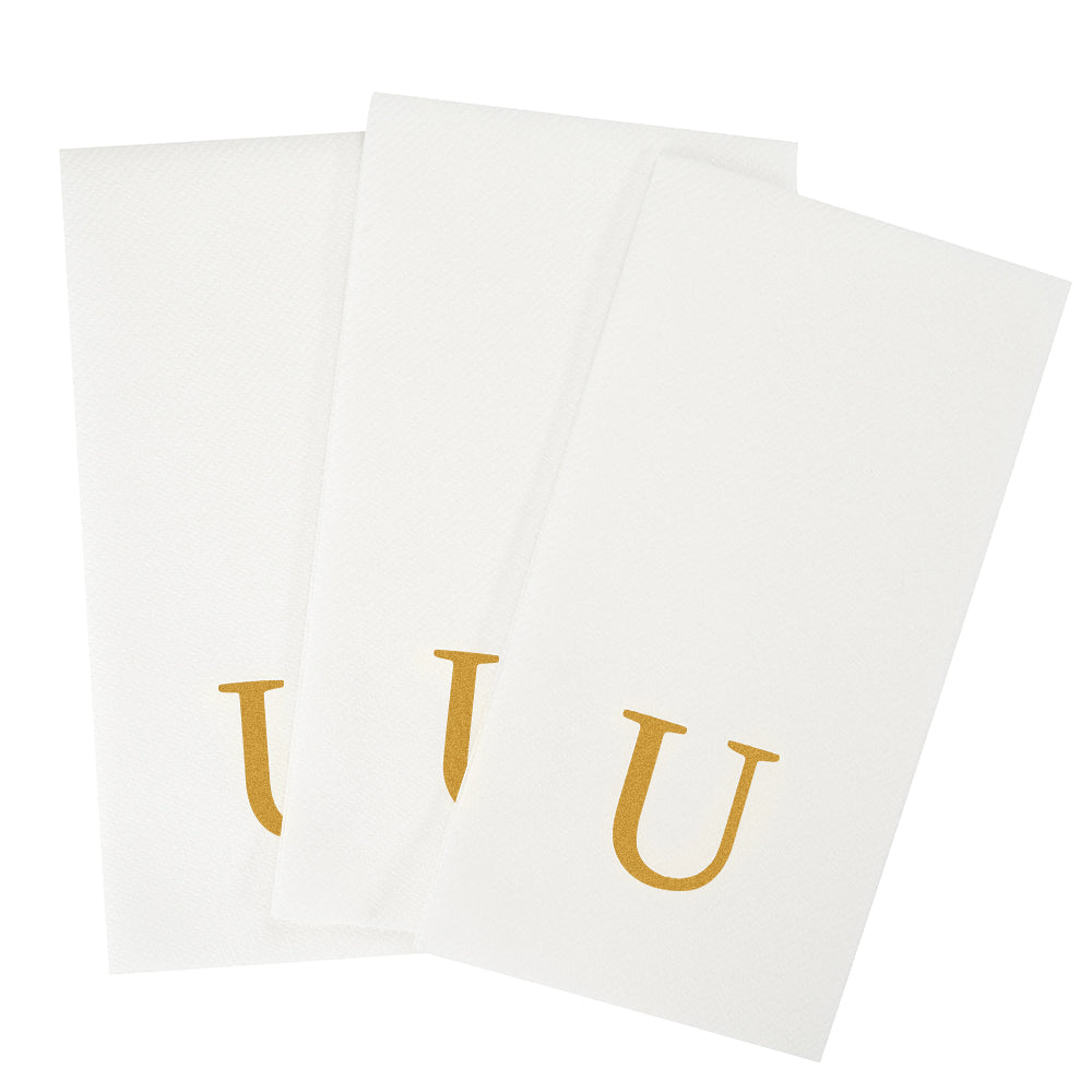 Luxenap Rectangle Gold Letter U White Paper Linen-Feel Guest Towel / Napkin - Air Laid, Sans Serif Font - 15 3/4" x 8" - 50 count box