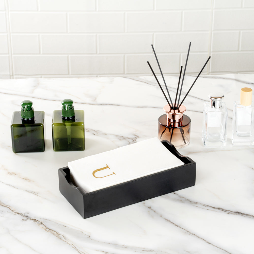 Luxenap Rectangle Gold Letter U White Paper Linen-Feel Guest Towel / Napkin - Air Laid, Sans Serif Font - 15 3/4" x 8" - 50 count box