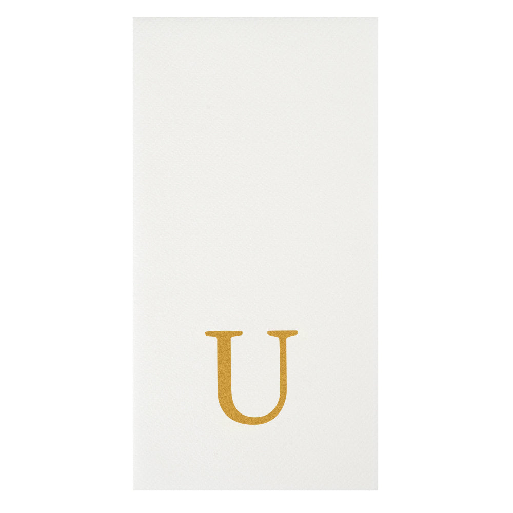 Luxenap Rectangle Gold Letter U White Paper Linen-Feel Guest Towel / Napkin - Air Laid, Sans Serif Font - 15 3/4" x 8" - 2000 count box
