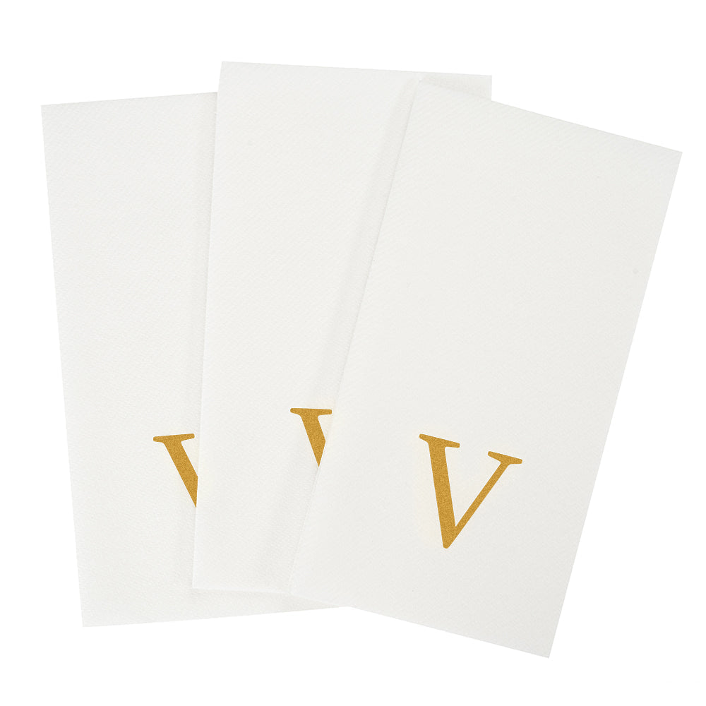 Luxenap Rectangle Gold Letter V White Paper Linen-Feel Guest Towel / Napkin - Air Laid, Sans Serif Font - 15 3/4" x 8" - 2000 count box