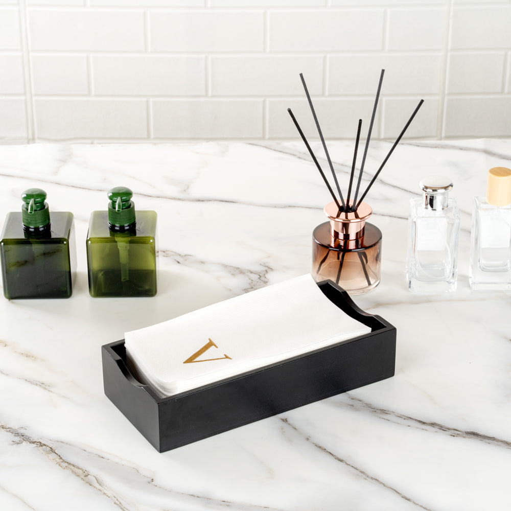 Luxenap Rectangle Gold Letter V White Paper Linen-Feel Guest Towel / Napkin - Air Laid, Sans Serif Font - 15 3/4" x 8" - 2000 count box