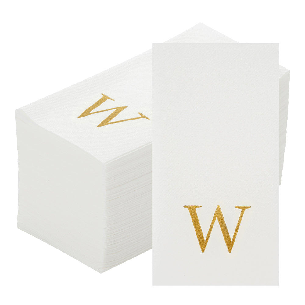 Luxenap Rectangle Gold Letter W White Paper Linen-Feel Guest Towel / Napkin - Air Laid, Sans Serif Font - 15 3/4" x 8" - 50 count box