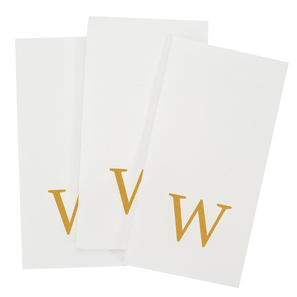 Luxenap Rectangle Gold Letter W White Paper Linen-Feel Guest Towel / Napkin - Air Laid, Sans Serif Font - 15 3/4" x 8" - 50 count box