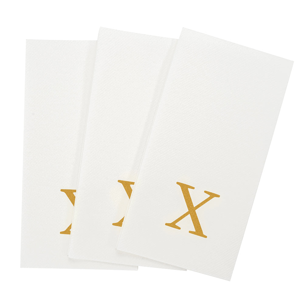 Luxenap Rectangle Gold Letter X White Paper Linen-Feel Guest Towel / Napkin - Air Laid, Sans Serif Font - 15 3/4" x 8" - 50 count box
