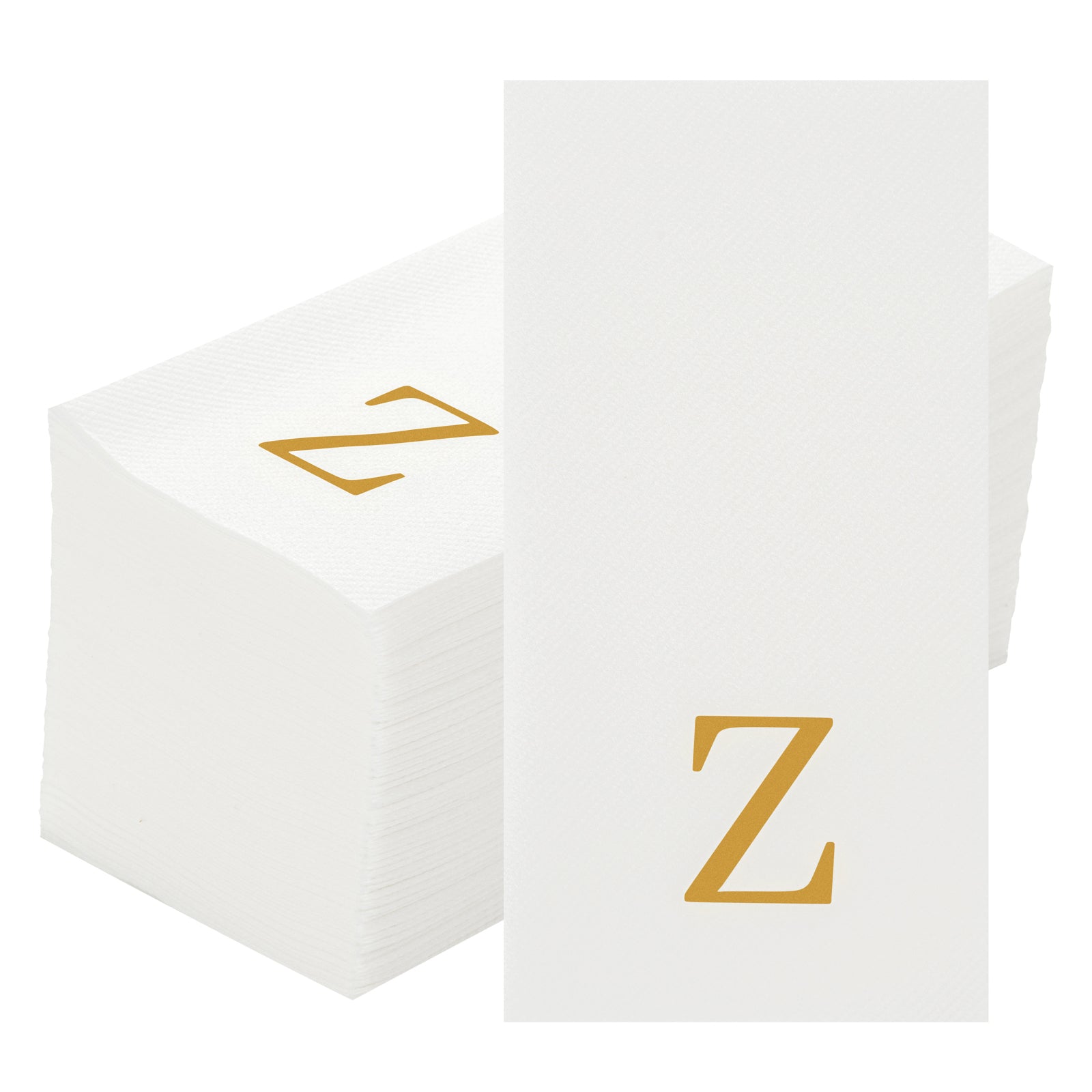 Luxenap Rectangle Gold Letter Z White Paper Linen-Feel Guest Towel / Napkin - Air Laid, Sans Serif Font - 15 3/4" x 8" - 50 count box