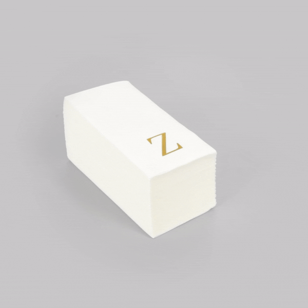 Luxenap Rectangle Gold Letter Z White Paper Linen-Feel Guest Towel / Napkin - Air Laid, Sans Serif Font - 15 3/4" x 8" - 50 count box