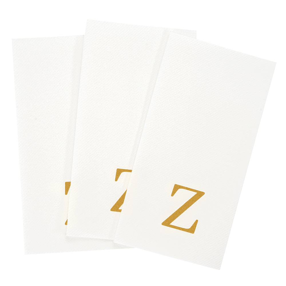 Luxenap Rectangle Gold Letter Z White Paper Linen-Feel Guest Towel / Napkin - Air Laid, Sans Serif Font - 15 3/4" x 8" - 50 count box