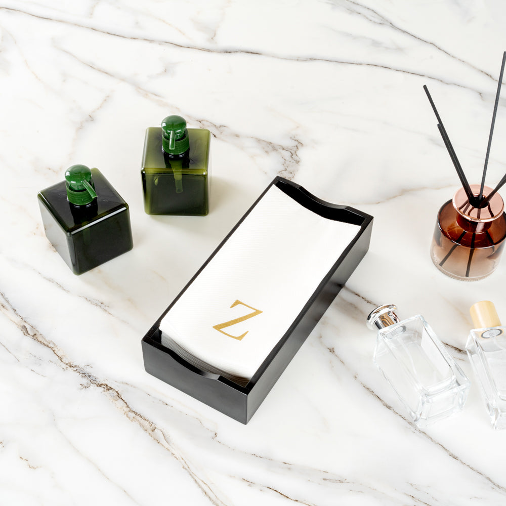 Luxenap Rectangle Gold Letter Z White Paper Linen-Feel Guest Towel / Napkin - Air Laid, Sans Serif Font - 15 3/4" x 8" - 50 count box