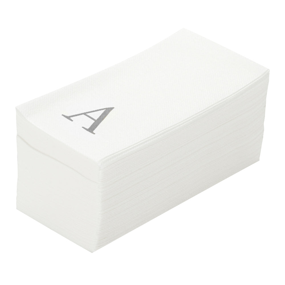 Luxenap Rectangle Silver Letter A White Paper Linen-Feel Guest Towel / Napkin - Air Laid, Sans Serif Font - 15 3/4" x 8" - 50 count box