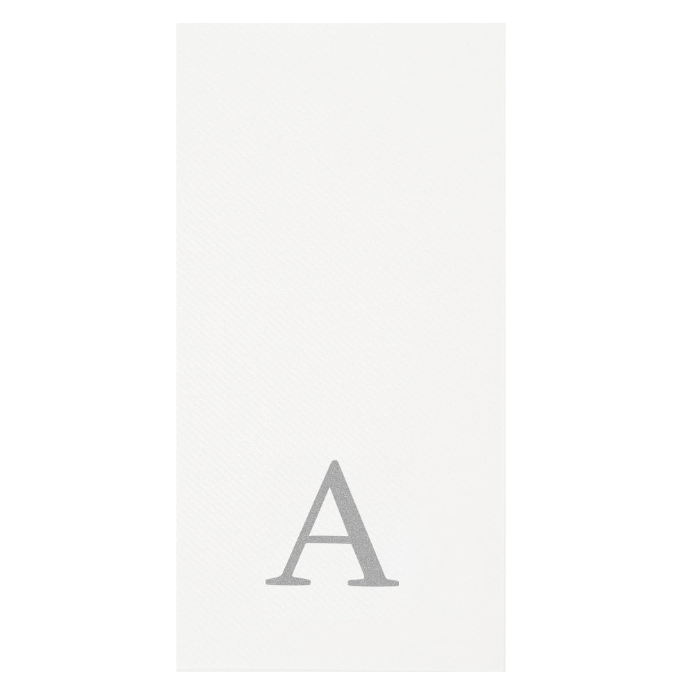 Luxenap Rectangle Silver Letter A White Paper Linen-Feel Guest Towel / Napkin - Air Laid, Sans Serif Font - 15 3/4" x 8" - 2000 count box