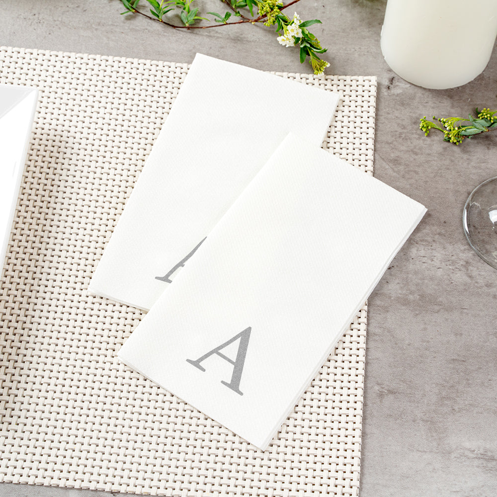 Luxenap Rectangle Silver Letter A White Paper Linen-Feel Guest Towel / Napkin - Air Laid, Sans Serif Font - 15 3/4" x 8" - 2000 count box