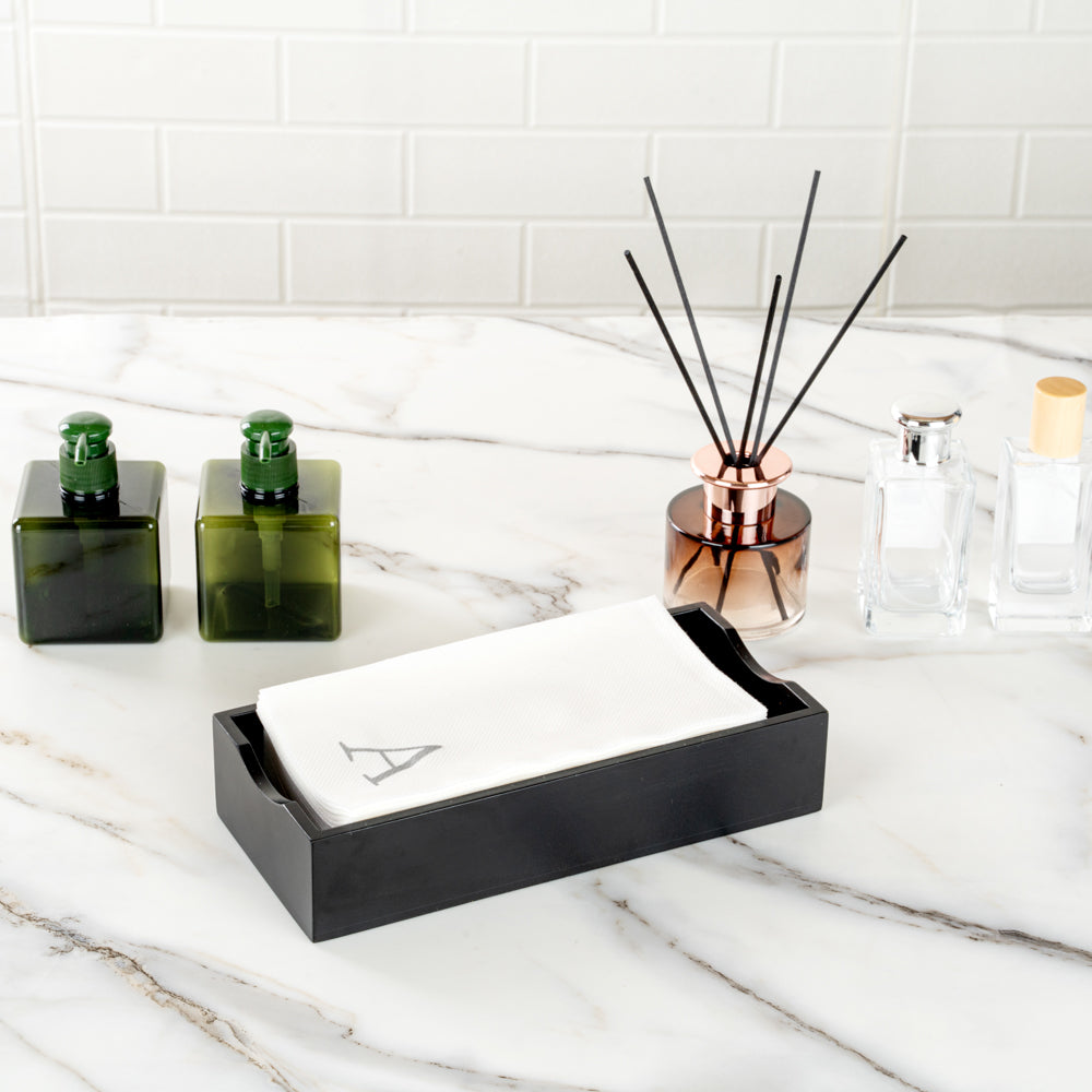 Luxenap Rectangle Silver Letter A White Paper Linen-Feel Guest Towel / Napkin - Air Laid, Sans Serif Font - 15 3/4" x 8" - 2000 count box