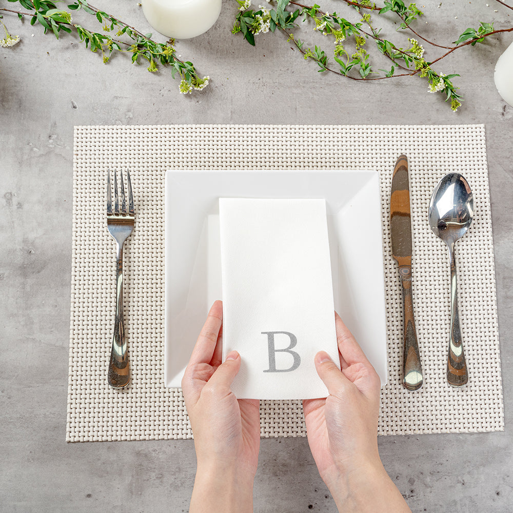 Luxenap Rectangle Silver Letter B White Paper Linen-Feel Guest Towel / Napkin - Air Laid, Sans Serif Font - 15 3/4" x 8" - 50 count box