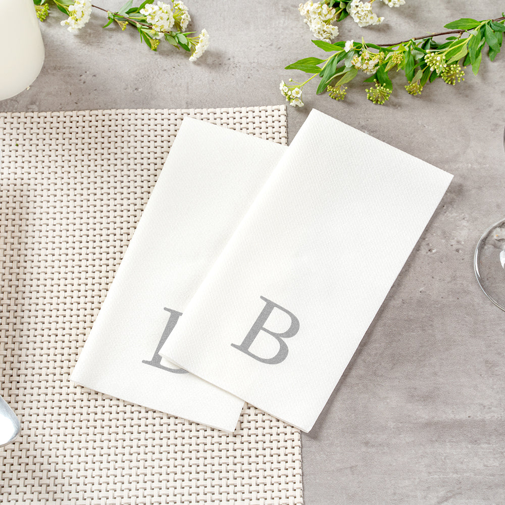 Luxenap Rectangle Silver Letter B White Paper Linen-Feel Guest Towel / Napkin - Air Laid, Sans Serif Font - 15 3/4" x 8" - 50 count box