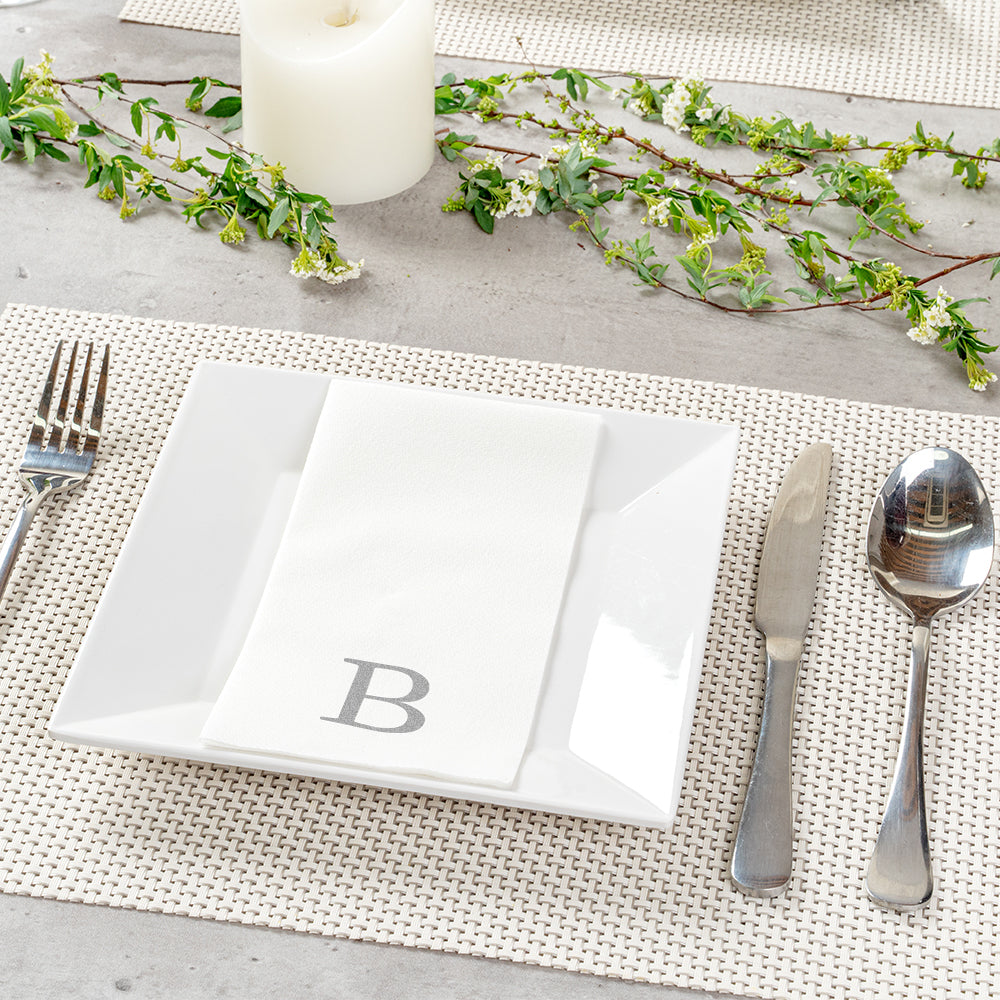 Luxenap Rectangle Silver Letter B White Paper Linen-Feel Guest Towel / Napkin - Air Laid, Sans Serif Font - 15 3/4" x 8" - 2000 count box