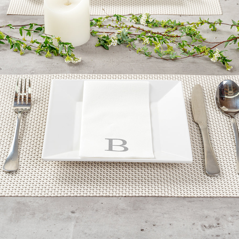 Luxenap Rectangle Silver Letter B White Paper Linen-Feel Guest Towel / Napkin - Air Laid, Sans Serif Font - 15 3/4" x 8" - 2000 count box