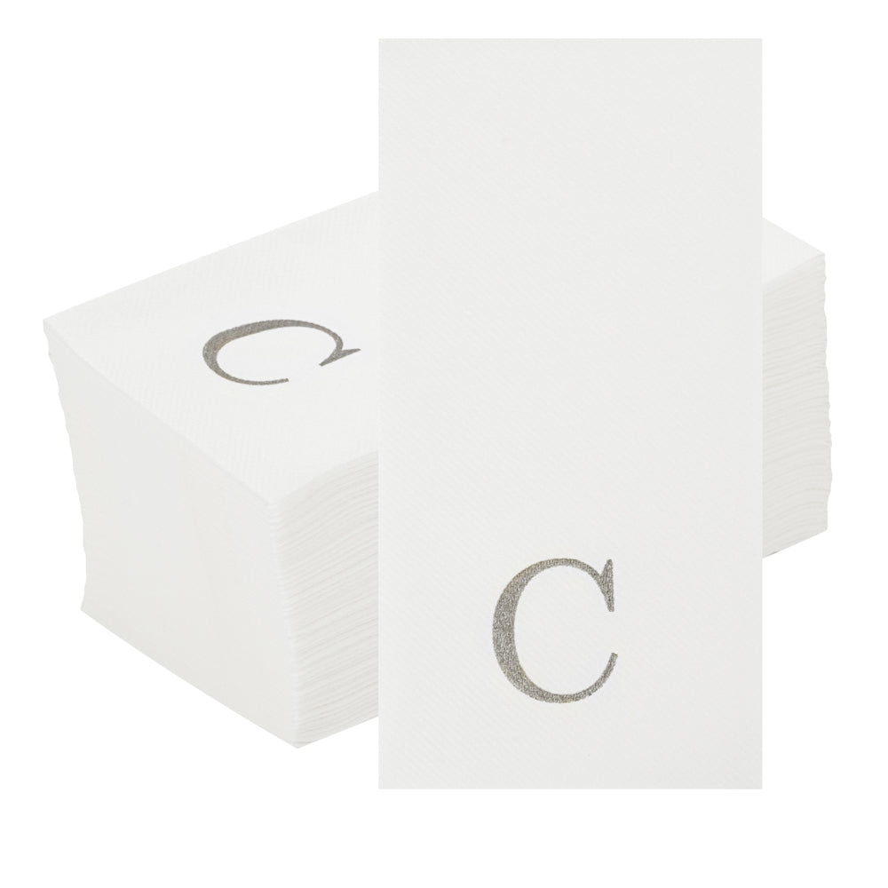 Luxenap Rectangle Silver Letter C White Paper Linen-Feel Guest Towel / Napkin - Air Laid, Sans Serif Font - 15 3/4" x 8" - 50 count box