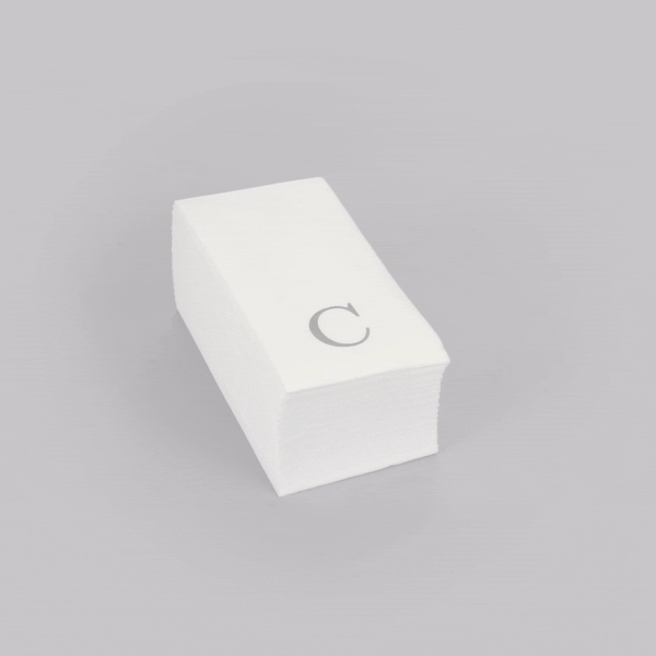 Luxenap Rectangle Silver Letter C White Paper Linen-Feel Guest Towel / Napkin - Air Laid, Sans Serif Font - 15 3/4" x 8" - 50 count box