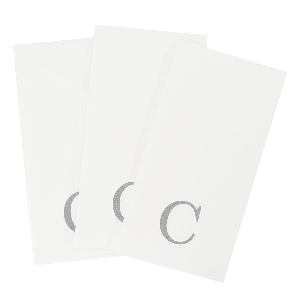 Luxenap Rectangle Silver Letter C White Paper Linen-Feel Guest Towel / Napkin - Air Laid, Sans Serif Font - 15 3/4" x 8" - 50 count box