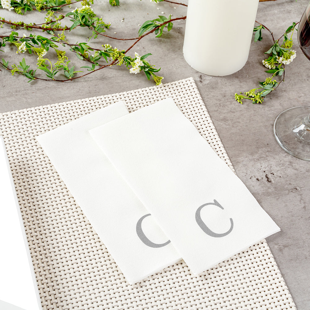 Luxenap Rectangle Silver Letter C White Paper Linen-Feel Guest Towel / Napkin - Air Laid, Sans Serif Font - 15 3/4" x 8" - 2000 count box