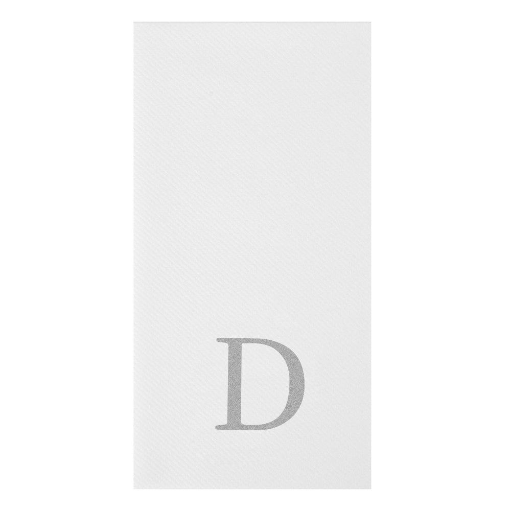 Luxenap Rectangle Silver Letter D White Paper Linen-Feel Guest Towel / Napkin - Air Laid, Sans Serif Font - 15 3/4" x 8" - 50 count box