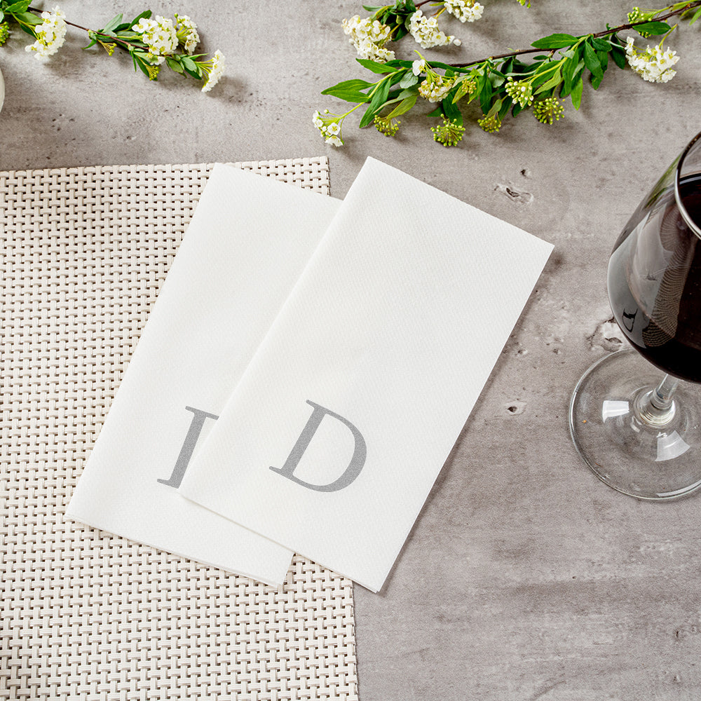 Luxenap Rectangle Silver Letter D White Paper Linen-Feel Guest Towel / Napkin - Air Laid, Sans Serif Font - 15 3/4" x 8" - 2000 count box
