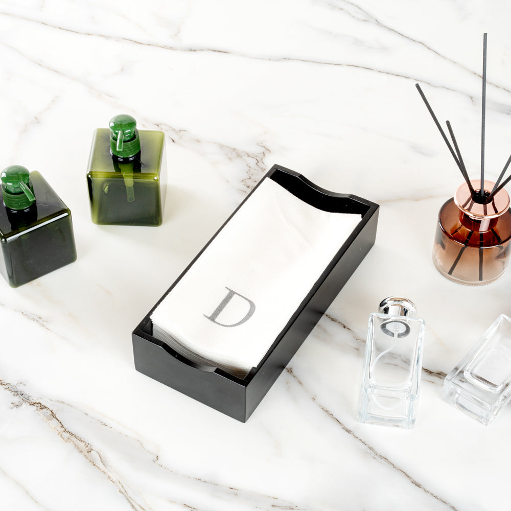 Luxenap Rectangle Silver Letter D White Paper Linen-Feel Guest Towel / Napkin - Air Laid, Sans Serif Font - 15 3/4" x 8" - 2000 count box