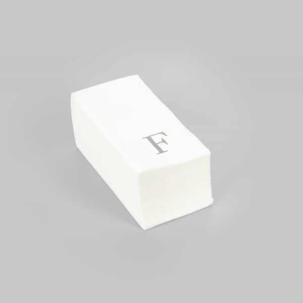 Luxenap Rectangle Silver Letter F White Paper Linen-Feel Guest Towel / Napkin - Air Laid, Sans Serif Font - 15 3/4" x 8" - 50 count box