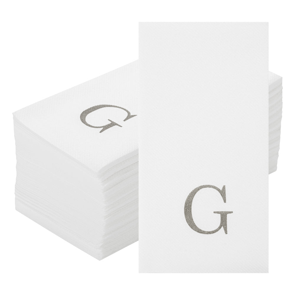 Luxenap Rectangle Silver Letter G White Paper Linen-Feel Guest Towel / Napkin - Air Laid, Sans Serif Font - 15 3/4" x 8" - 50 count box