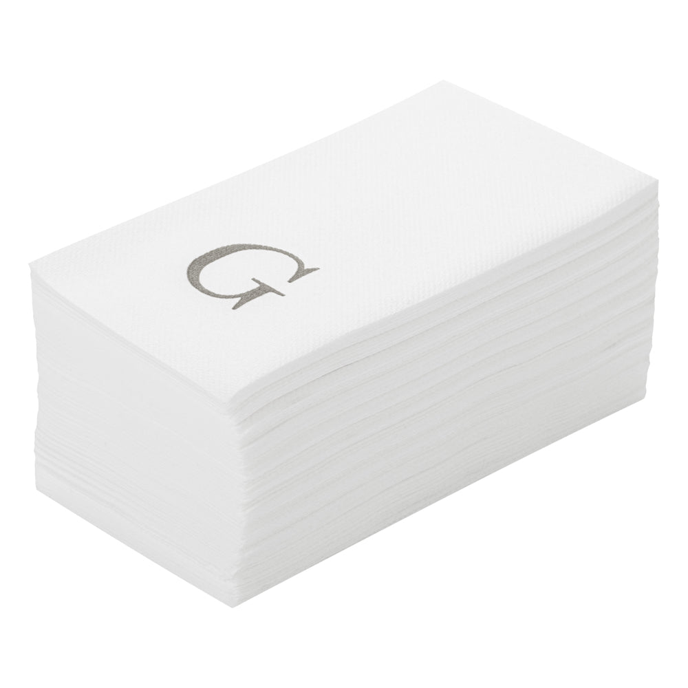 Luxenap Rectangle Silver Letter G White Paper Linen-Feel Guest Towel / Napkin - Air Laid, Sans Serif Font - 15 3/4" x 8" - 50 count box